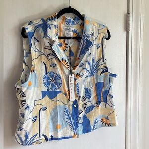 NWT Nicole Miller Women's Linen Blouse Top Sleeveless Button Down Shirt size XL